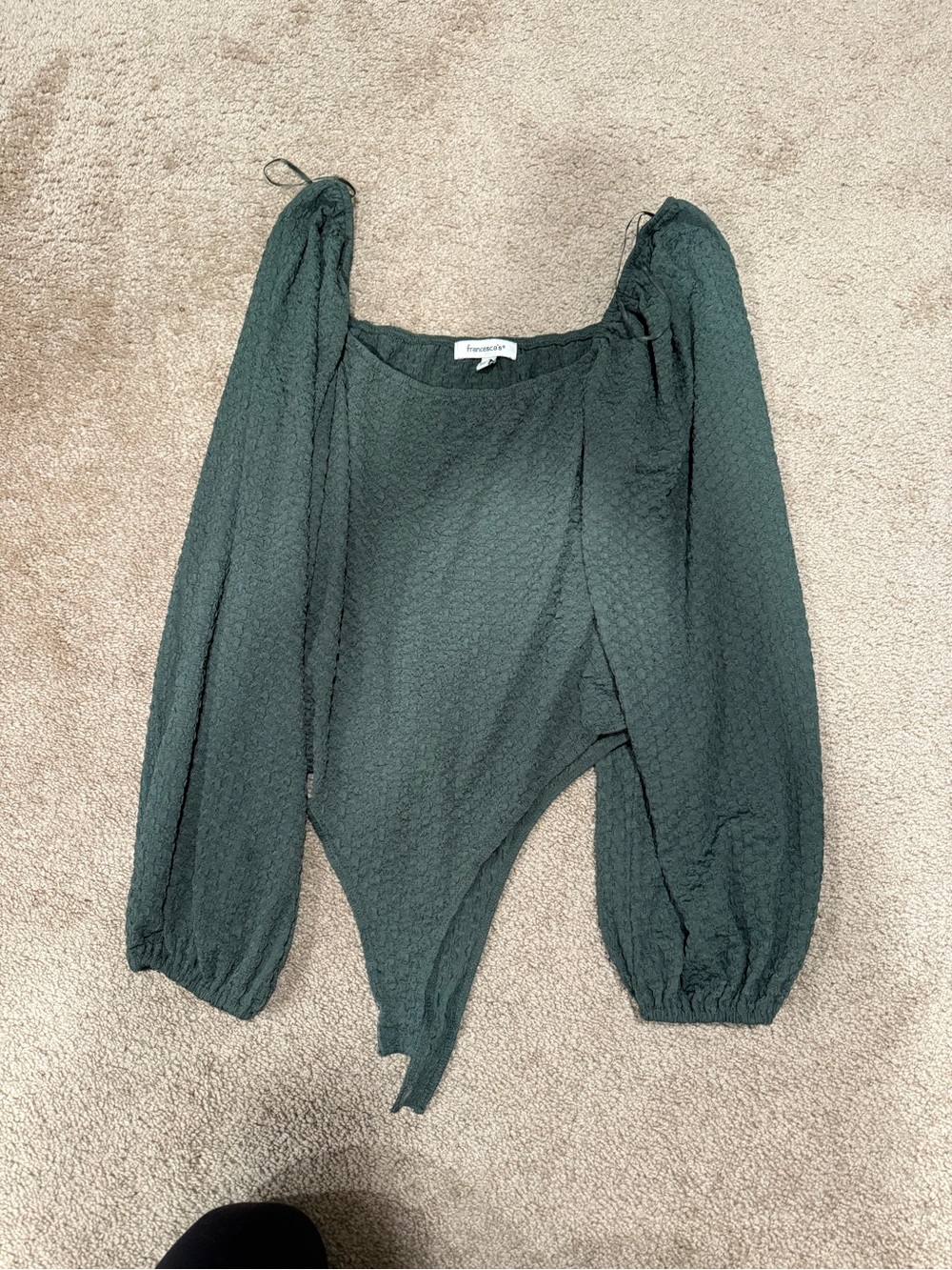 Francesca's Collections Dark Green Textured Puff-Sleeve Bodysuit